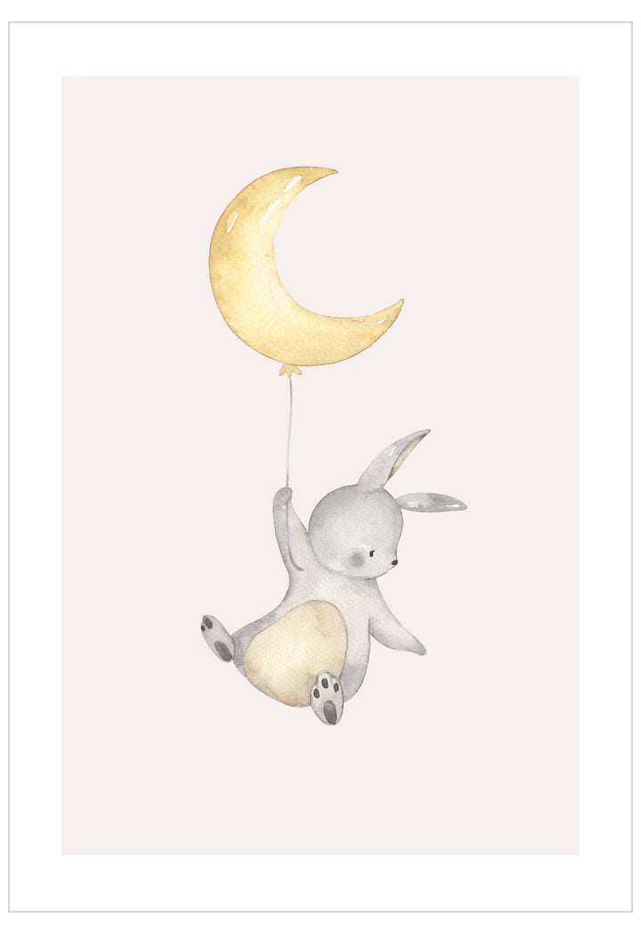Children's ceiling light fixture shaped like a bunny and moon on a white background