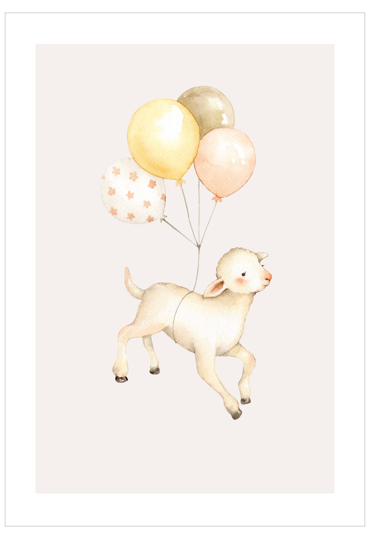 Illustration of a dog with balloons on a light background