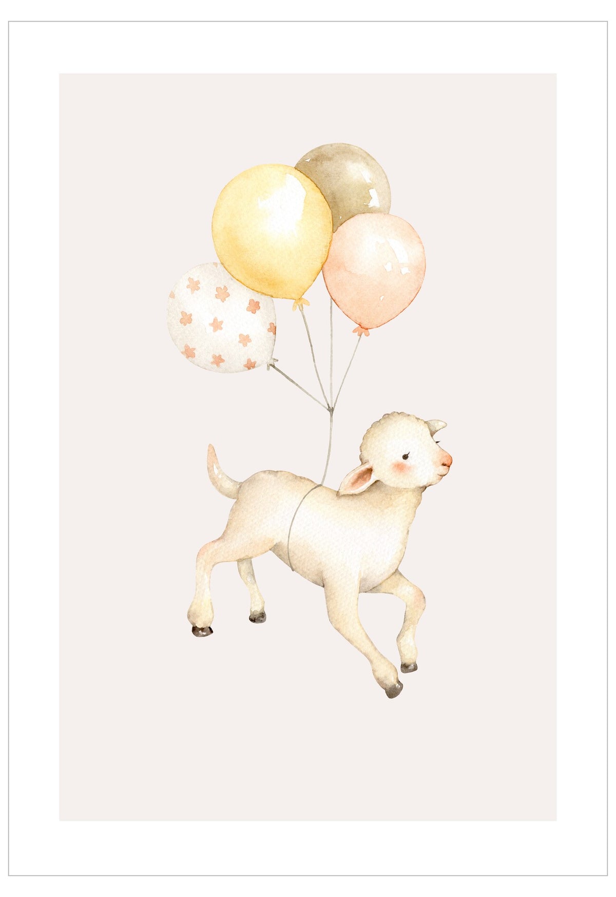 Illustration of a dog with balloons on a light background