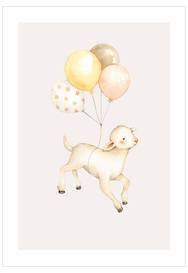 Illustration of a dog with balloons on a light background