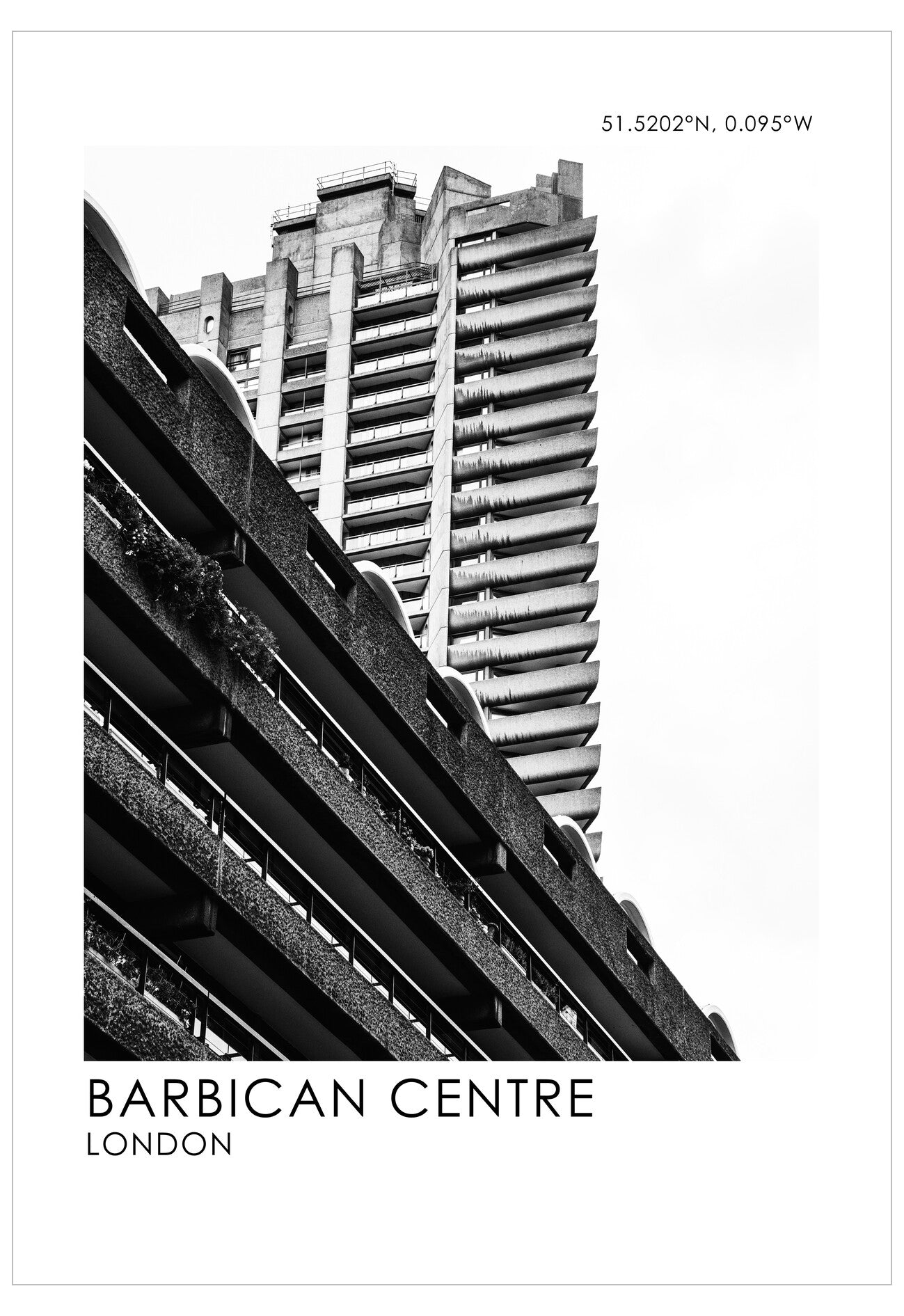 Black and white image of the Barbican Centre in London