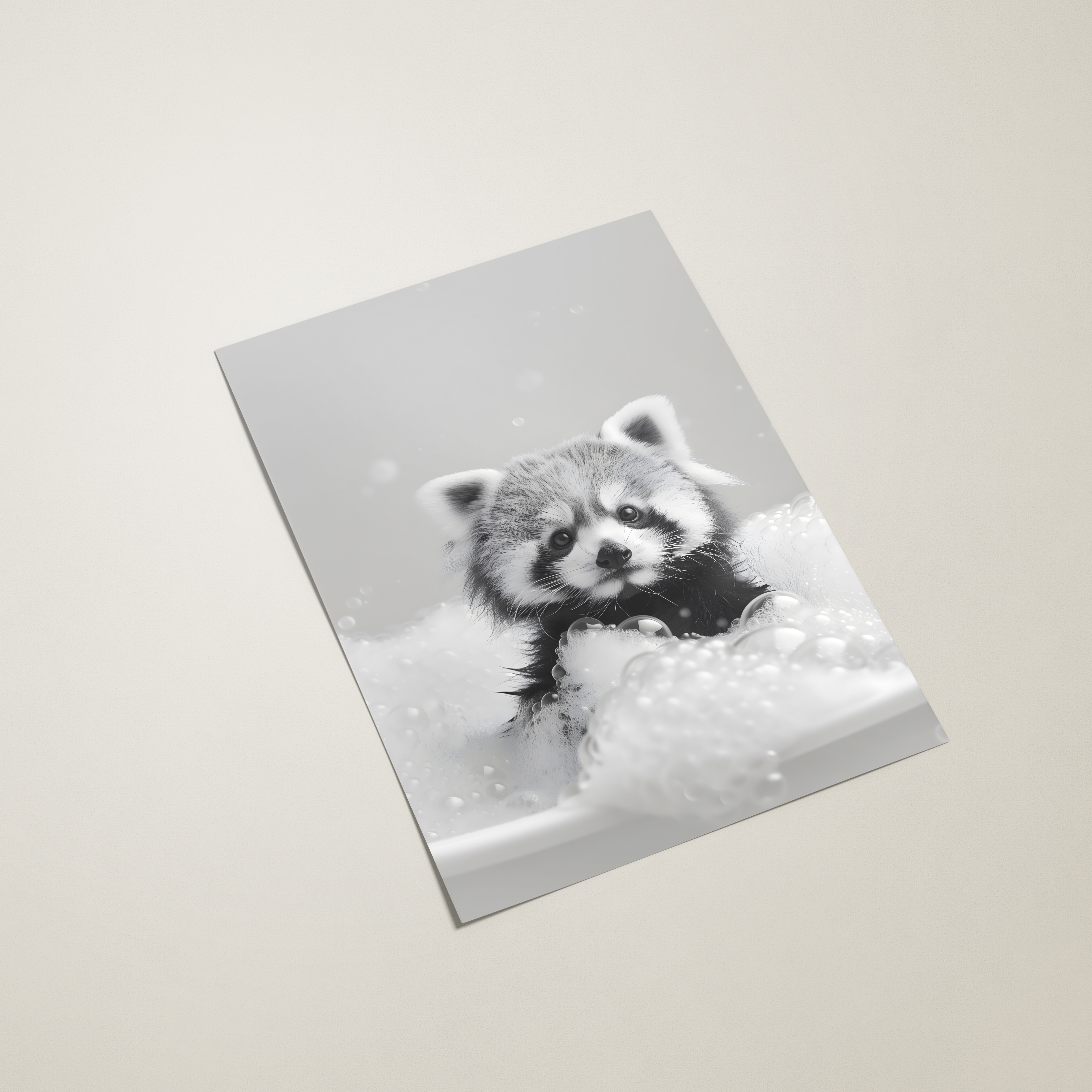 raccoon in a bubble bath wall art