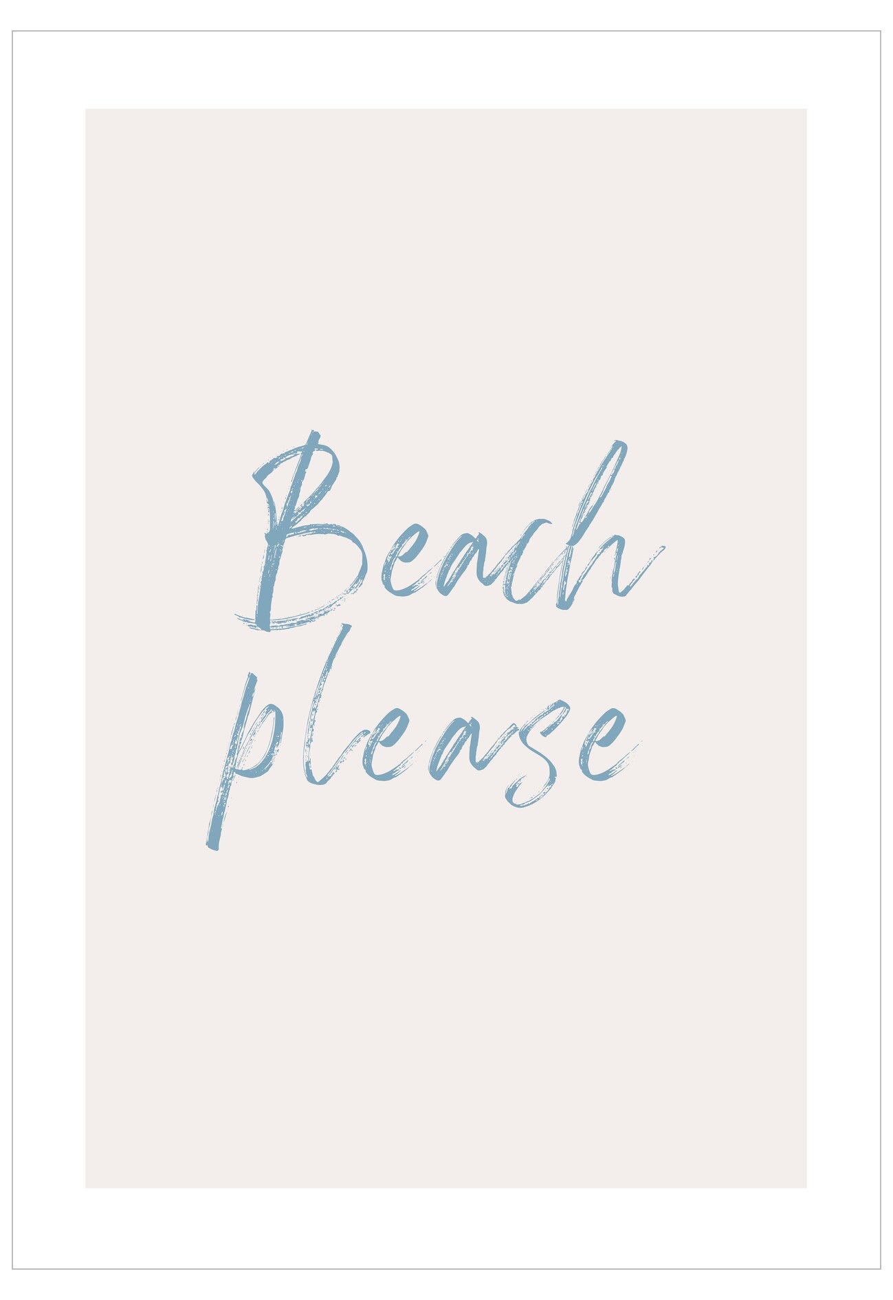 Text 'Beach please' in blue on a white background