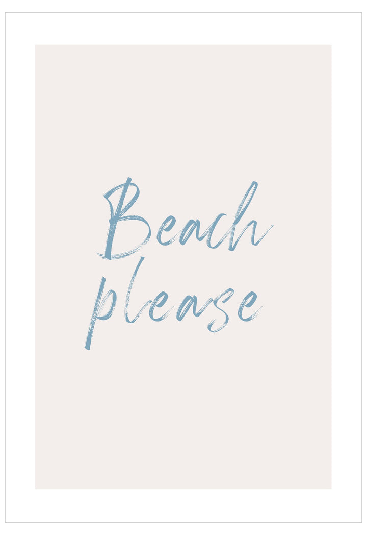 Text 'Beach please' in blue on a white background