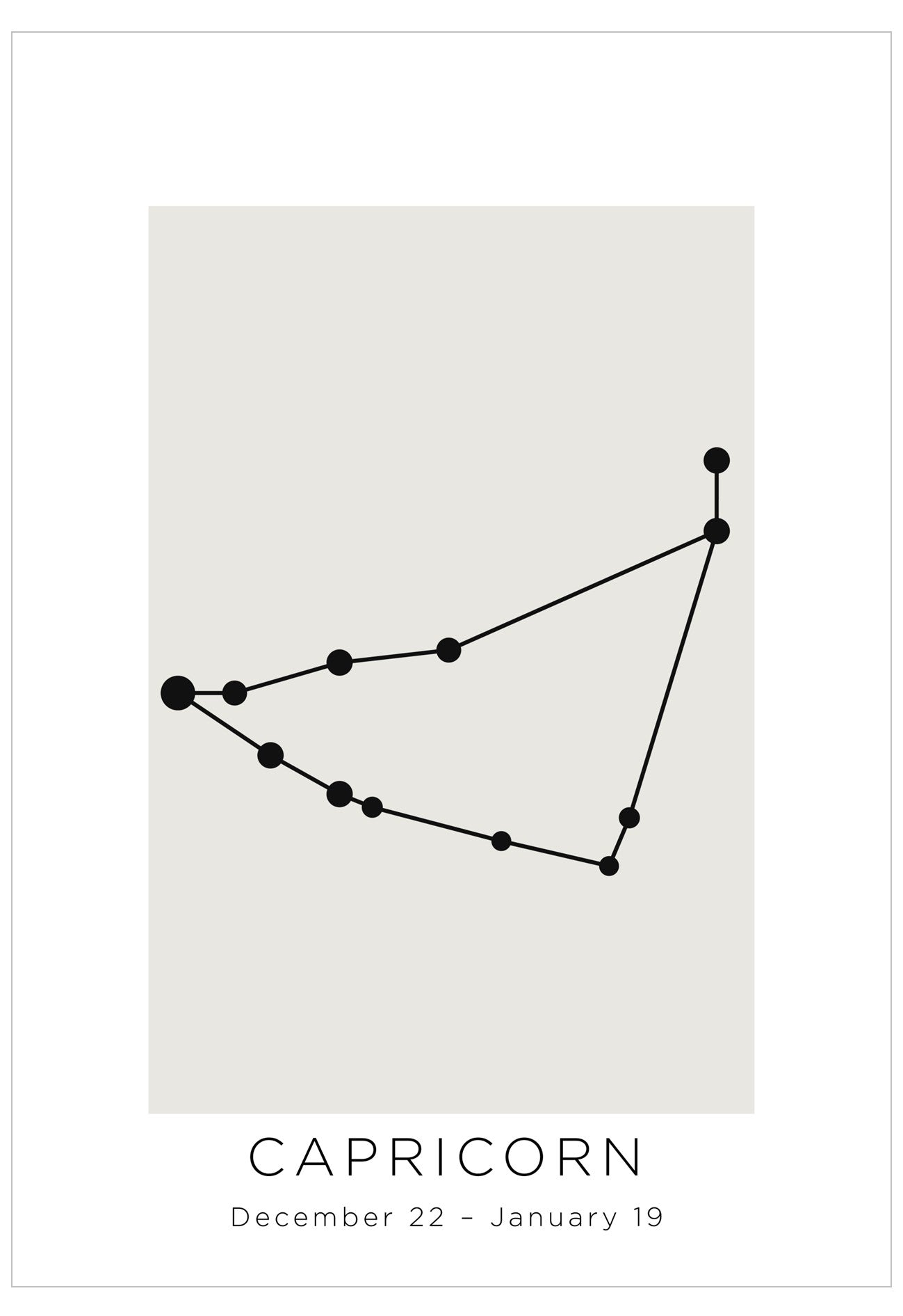 Capricorn zodiac constellation diagram on a light gray background
