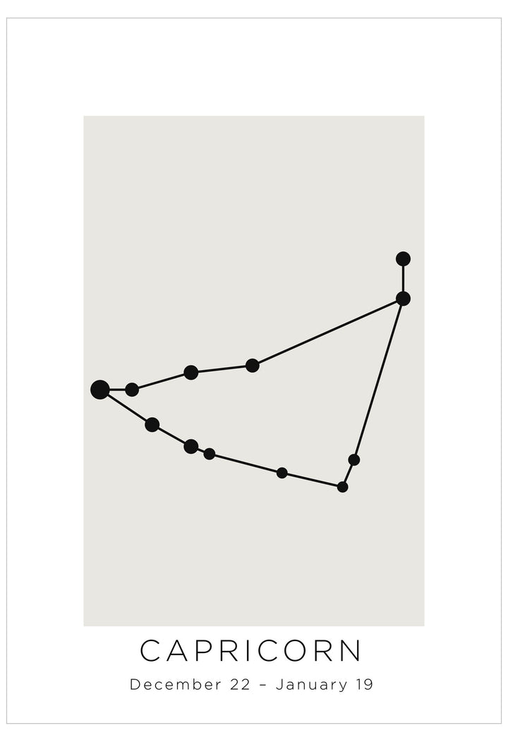 Capricorn zodiac constellation diagram on a light gray background