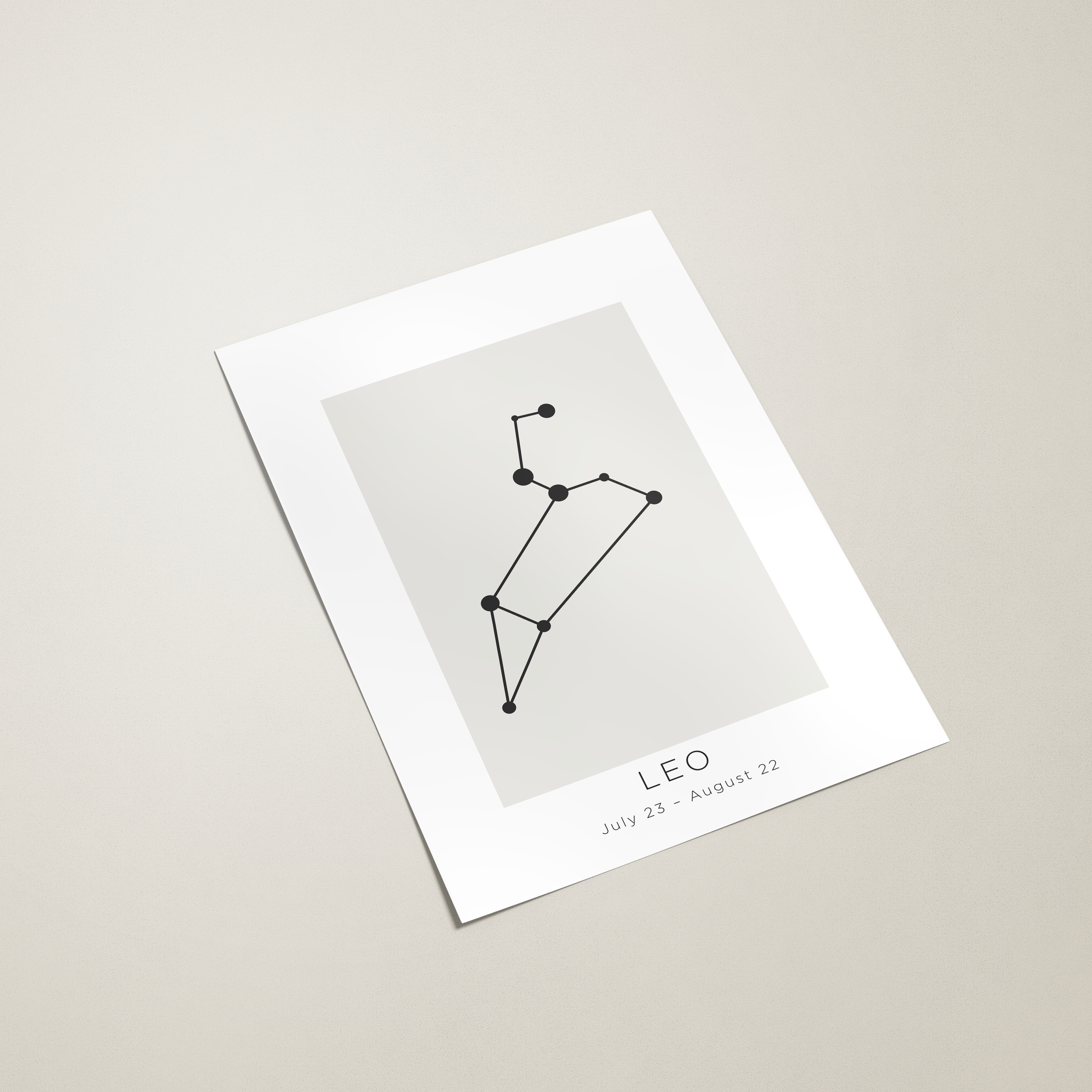 Abstract print of a Leo constellation on a beige background