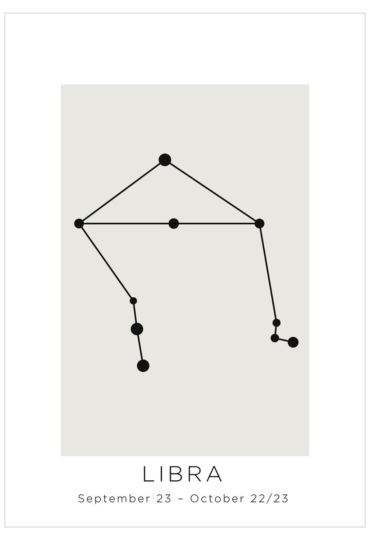 Black Libra constellation diagram on a white background