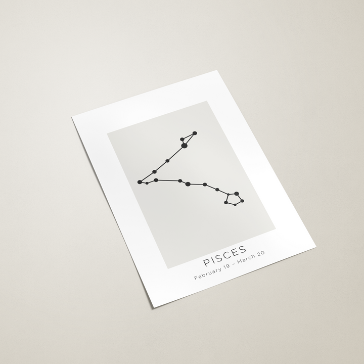 Abstract artwork of the Pisces constellation on a beige background