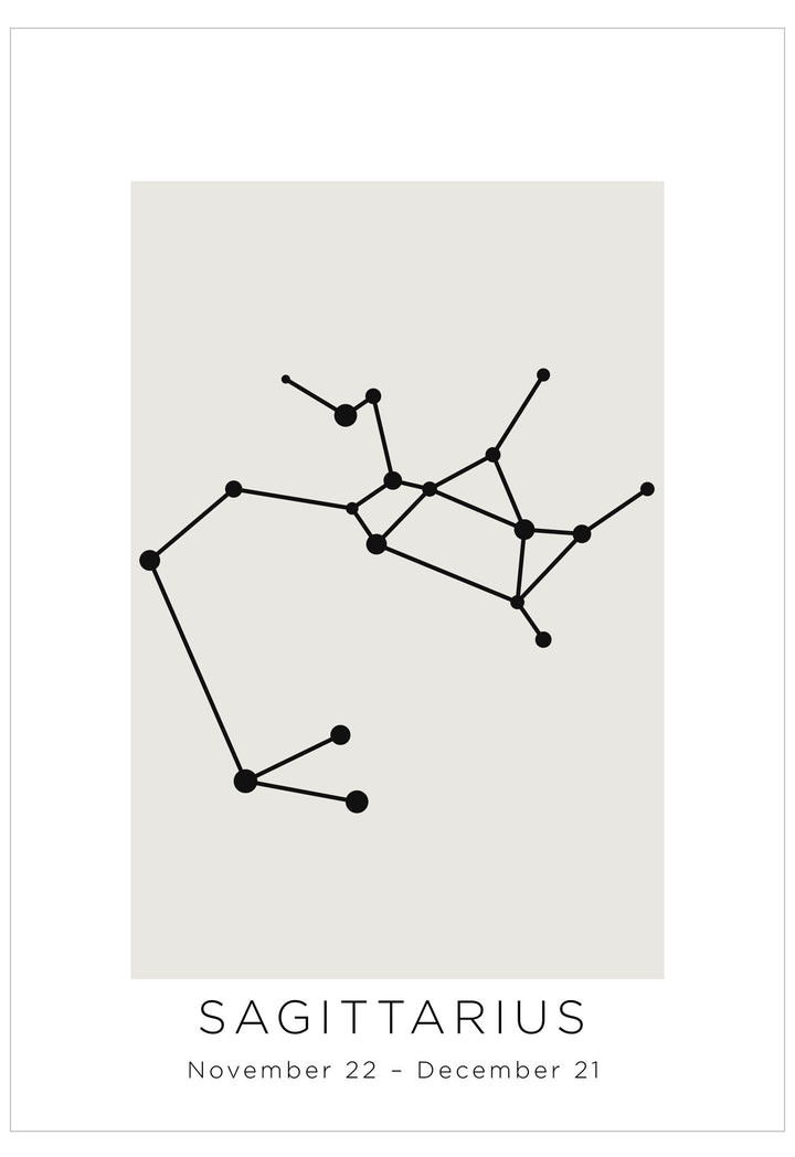Sagittarius zodiac constellation diagram on a light gray background