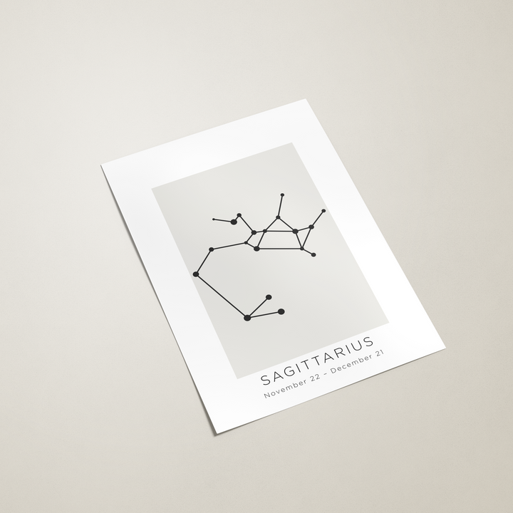 Sagittarius zodiac constellation print on a white background
