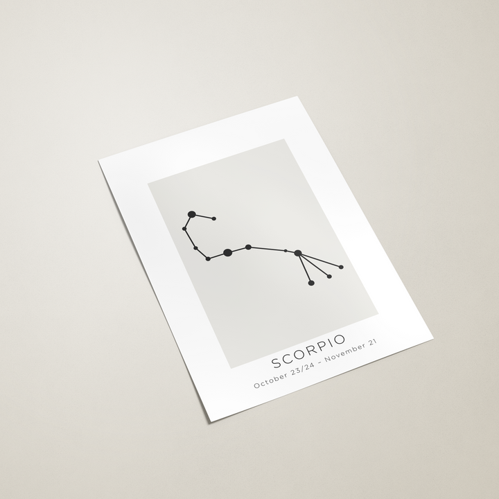 Scorpio constellation poster on a light gray background