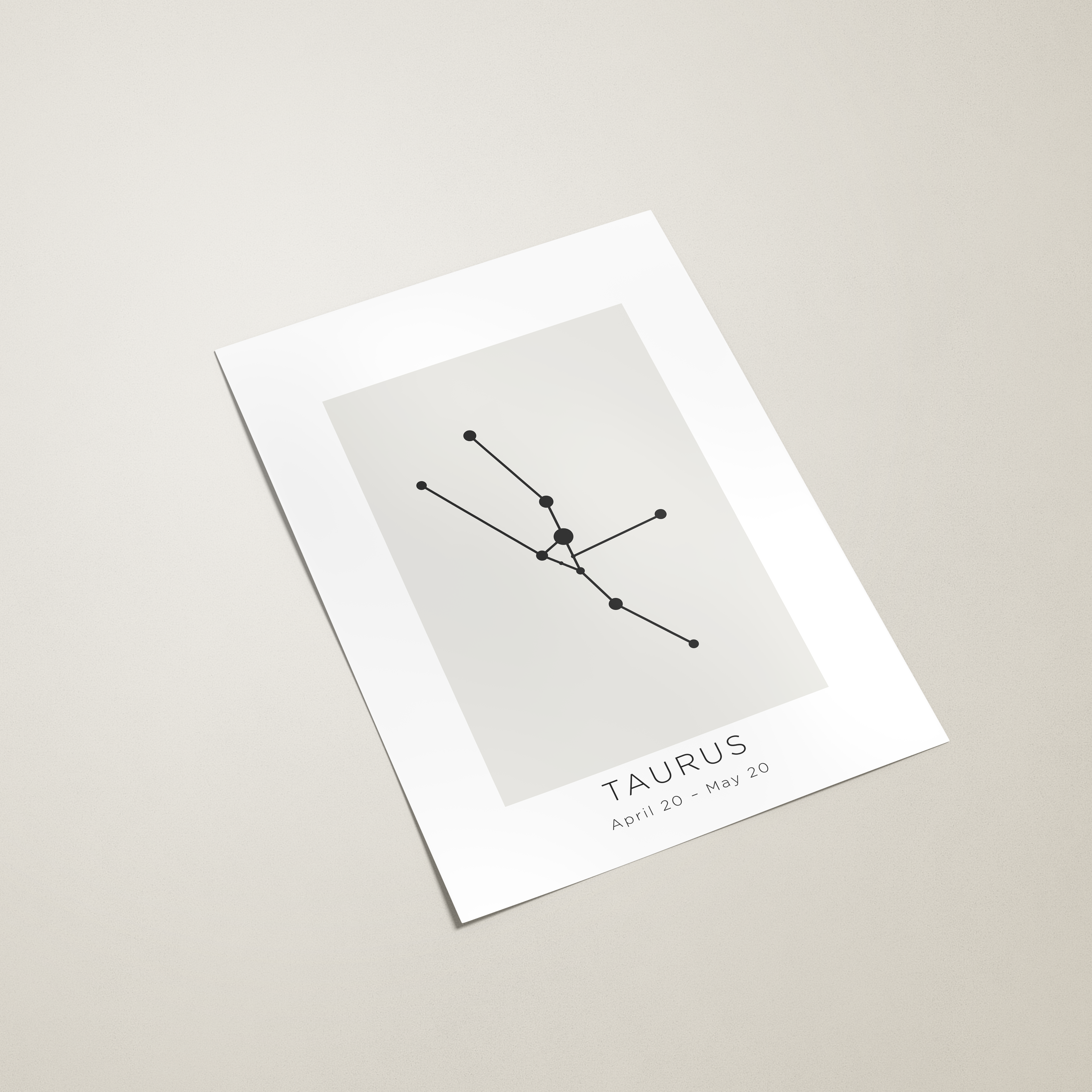 Abstract artwork of Taurus constellation on a beige background