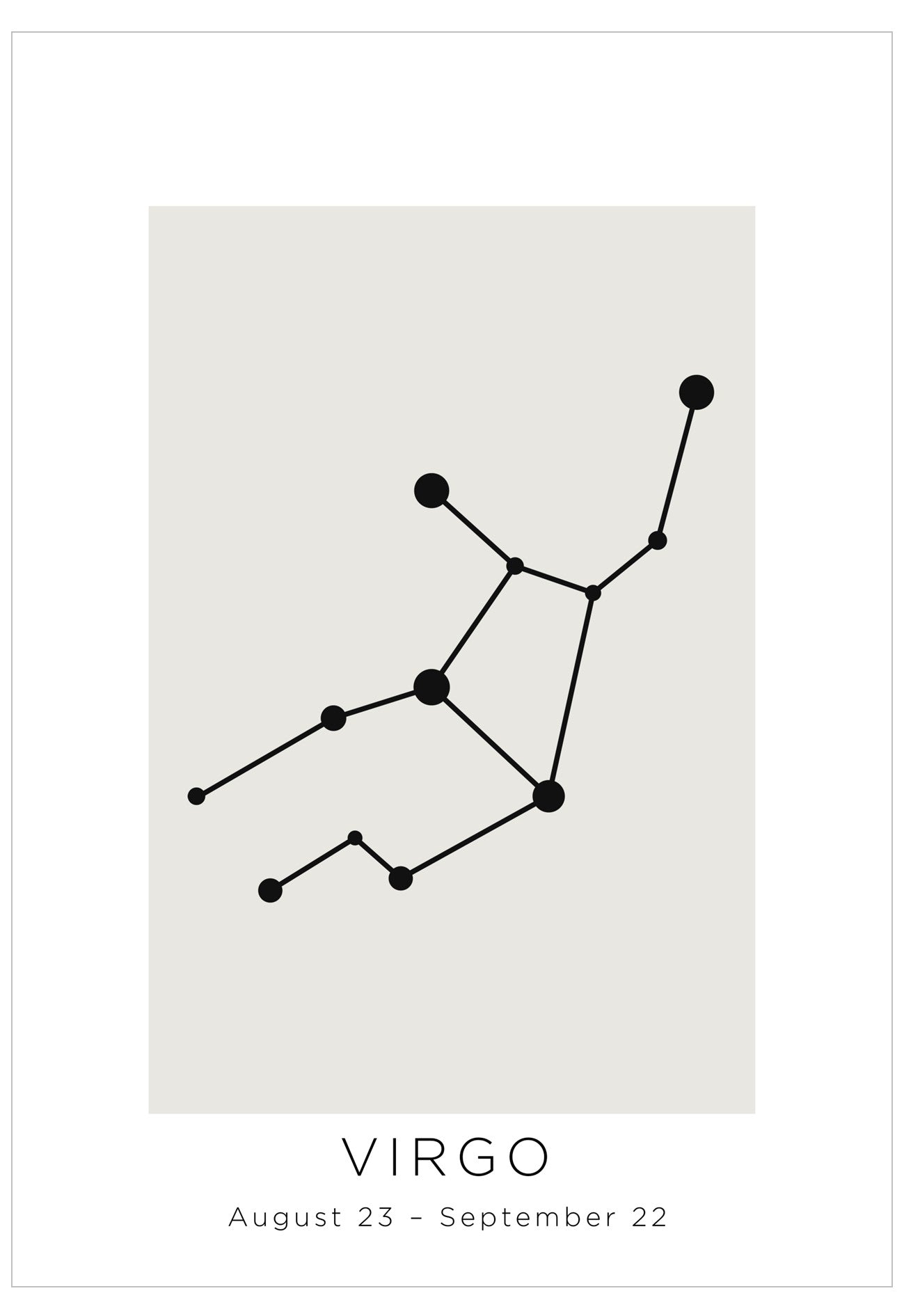 Zodiac sign constellation for Virgo on a light gray background