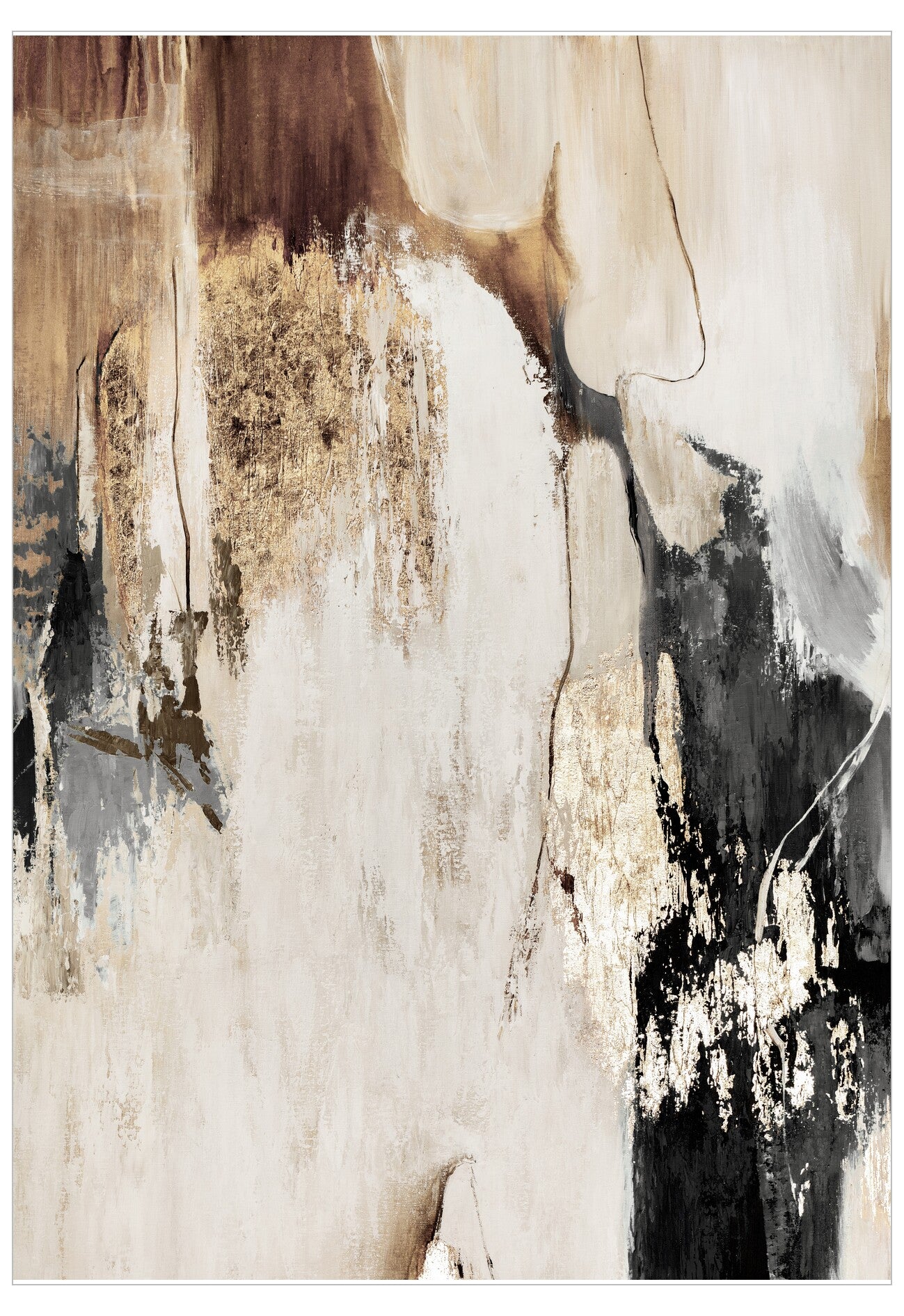 Abstract art piece with brown, beige, and black colors on a white background