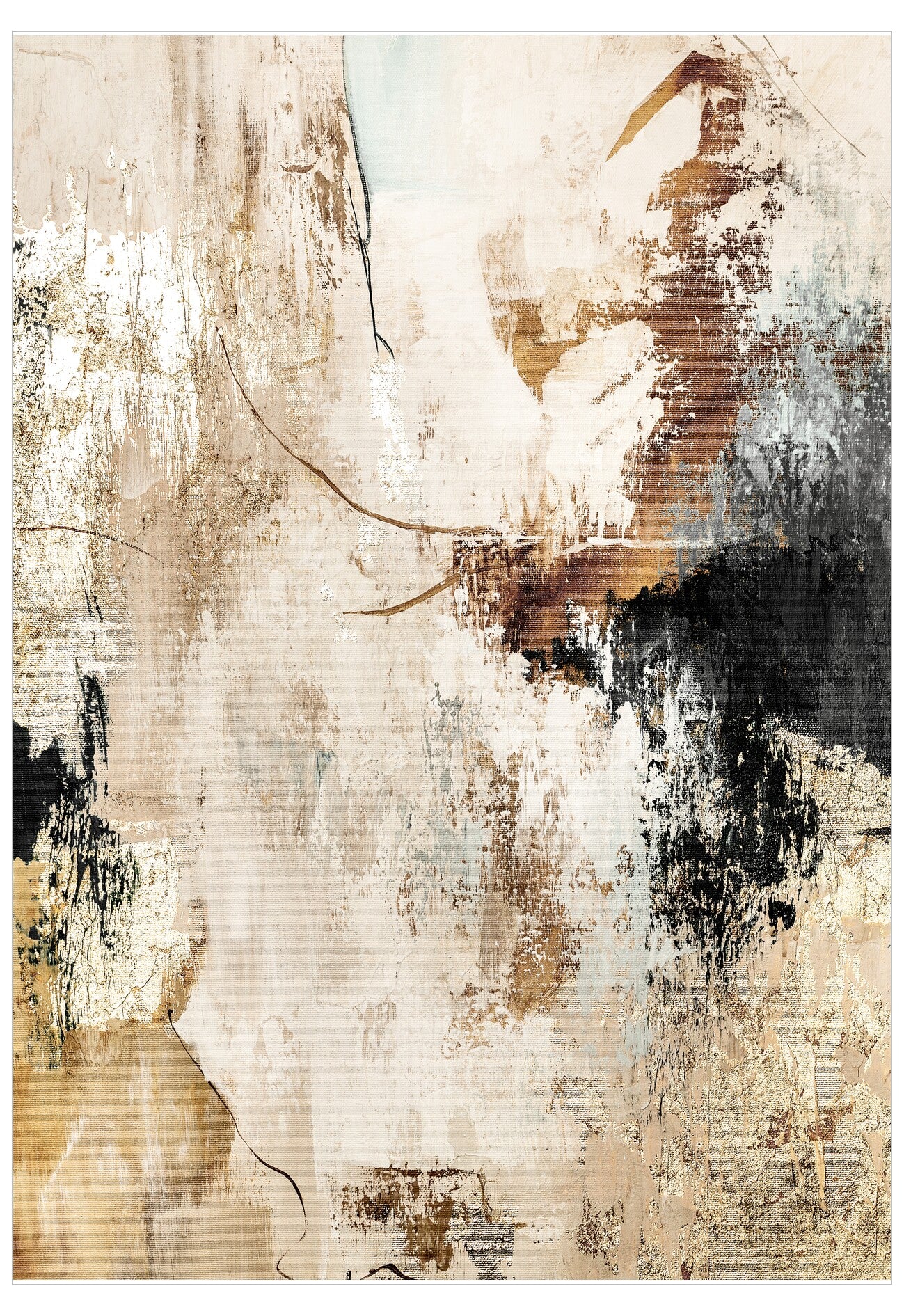 Abstract art print with brown, beige, and black colors on a white background