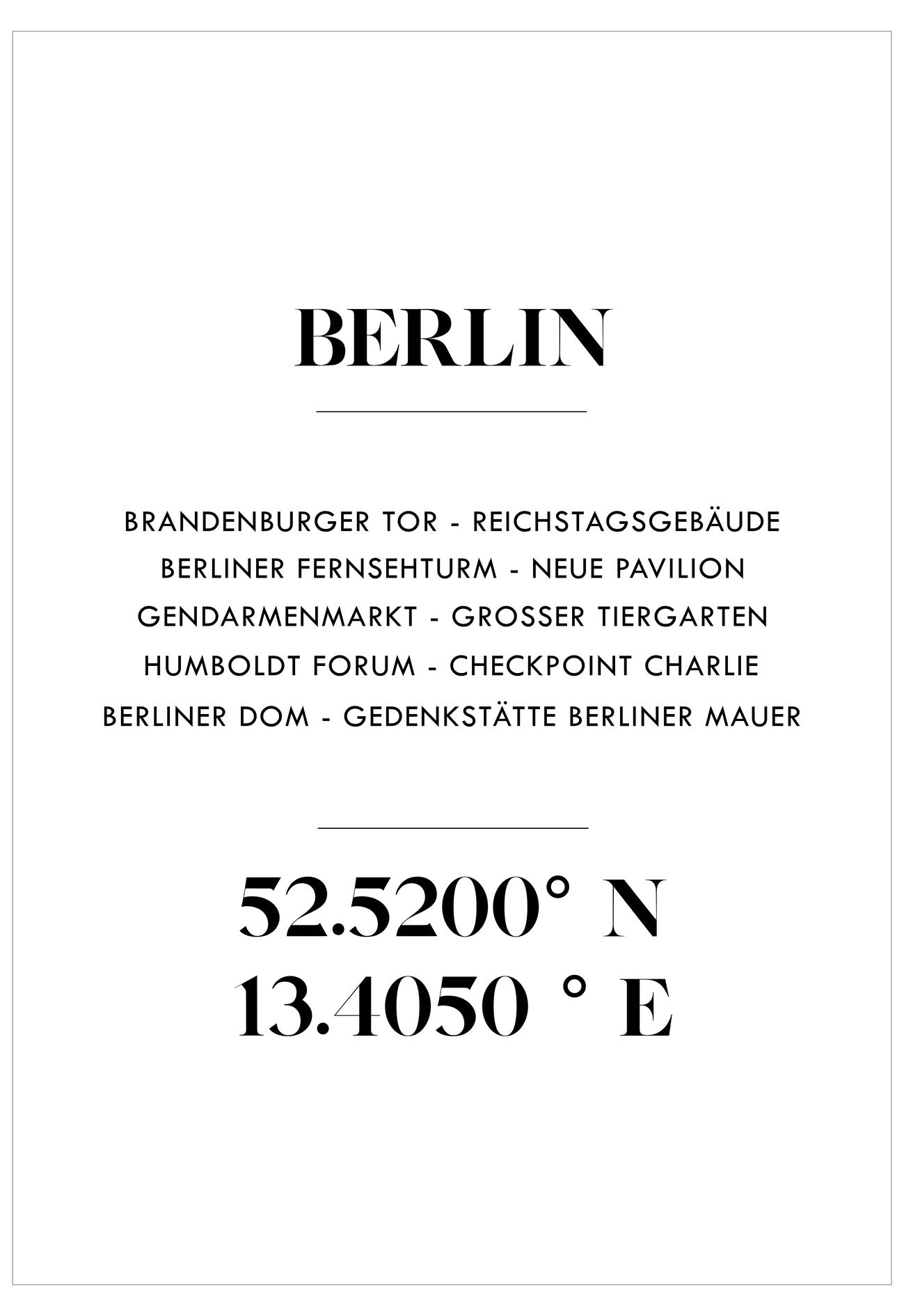 List of Berlin landmarks and coordinates on a white background