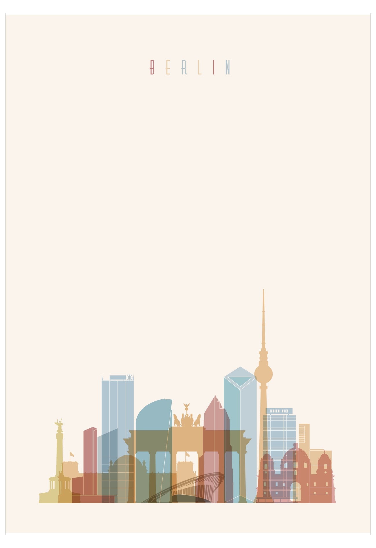 Colorful skyline illustration of Berlin on a white background