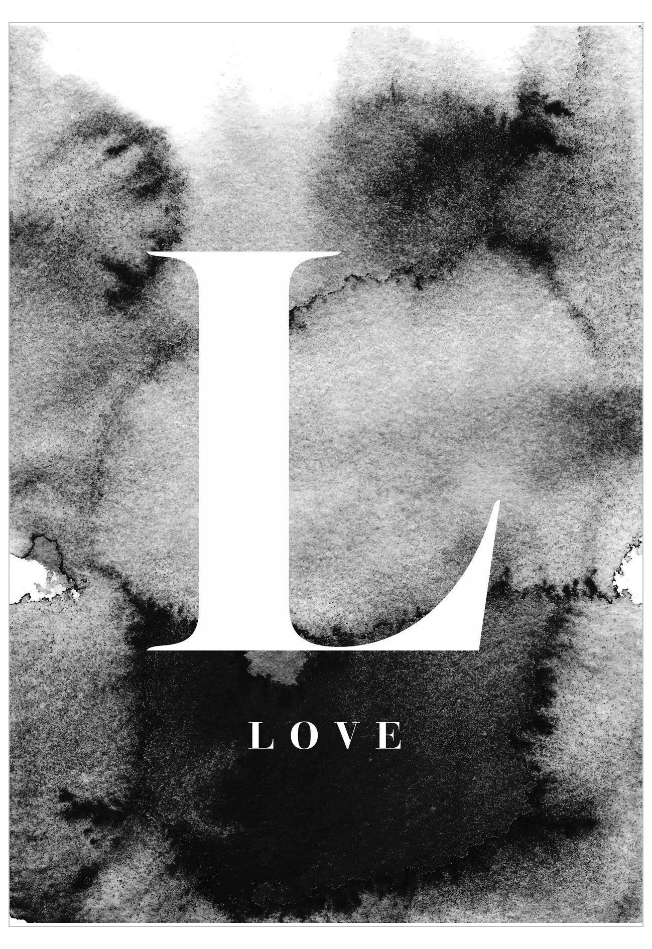 Black and white abstract design with the letter 'L' and the word 'LOVE'.