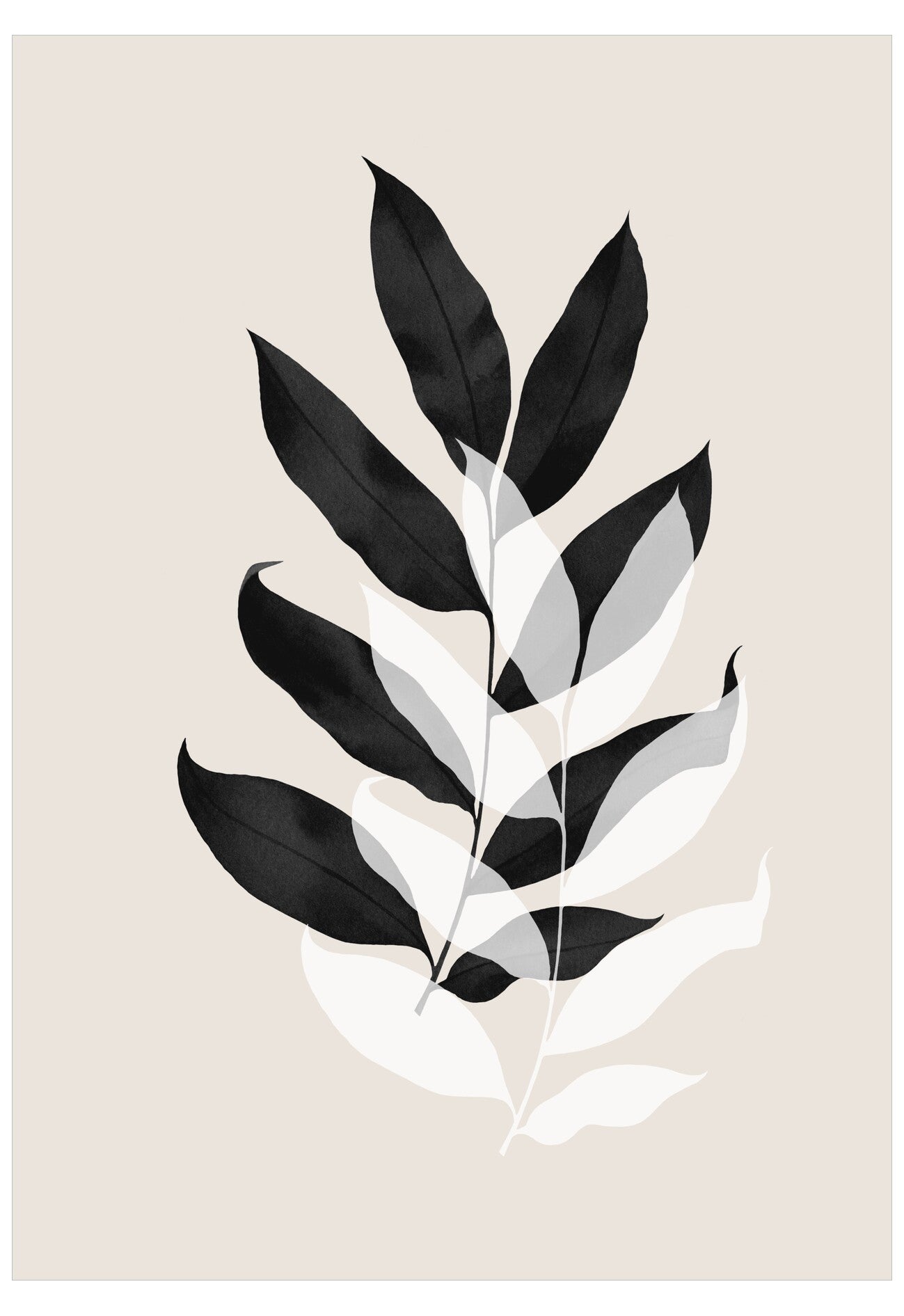 Black and white leaf design on a beige background