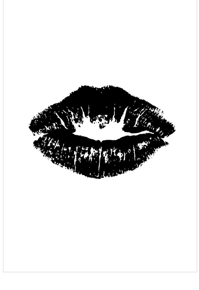 Black lipstick kiss mark on a white background