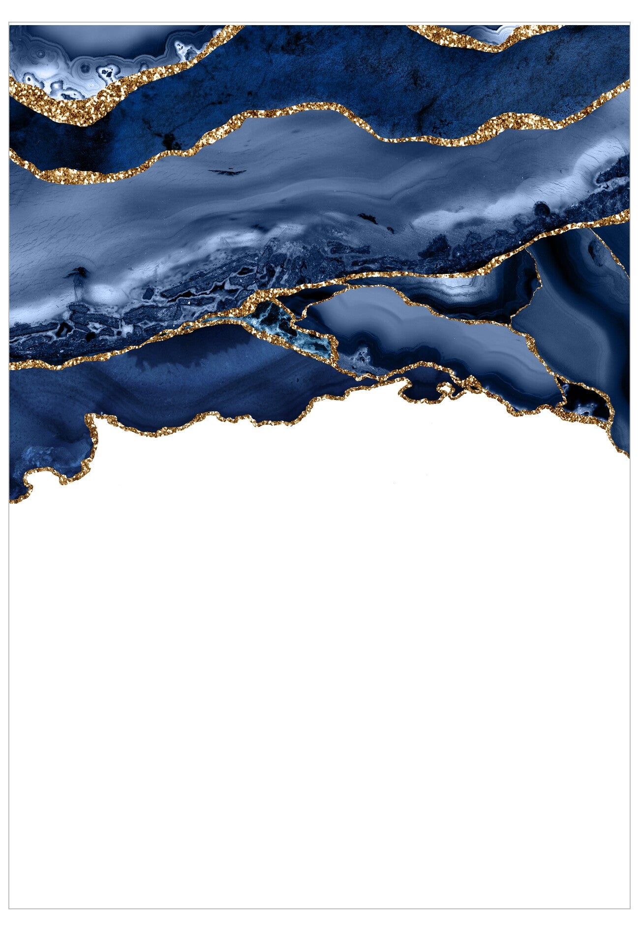 Blue agate stone with gold accents on a white background