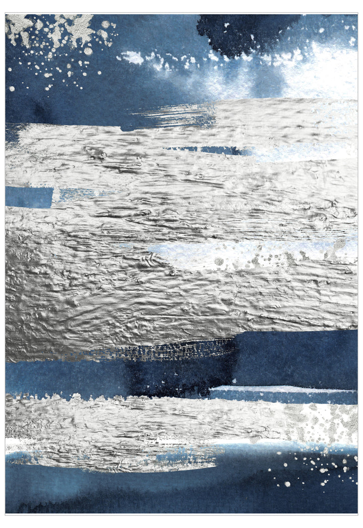 Abstract art piece with blue and white brush strokes