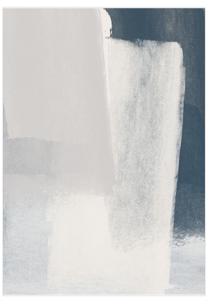 Abstract art with watercolor textures in white, gray, and blue.