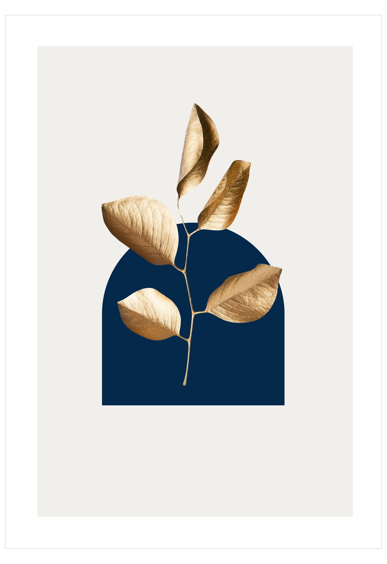 Art print with gold leaves on a navy blue background