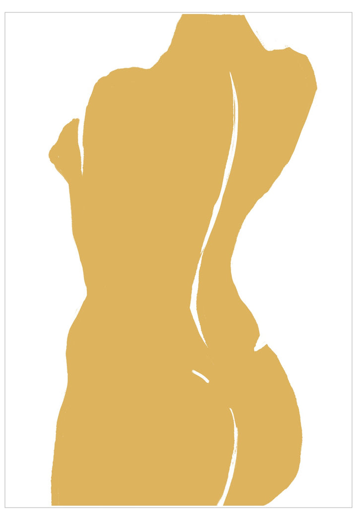 Gold silhouette of a female torso on a white background