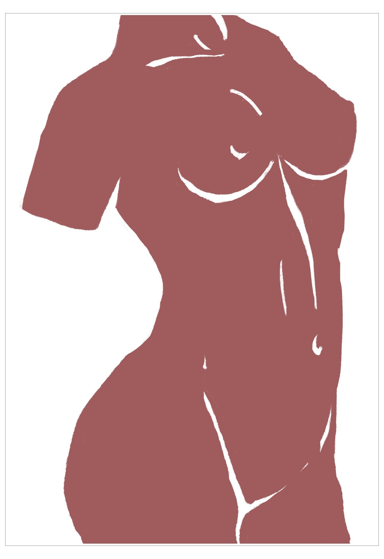 Silhouette of a female torso in red on a white background
