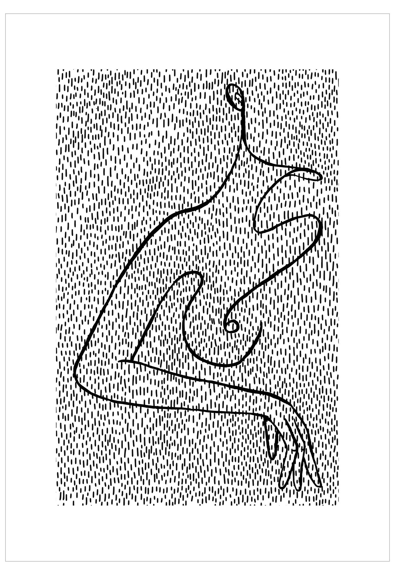 Black line drawing of a person on a textured white background