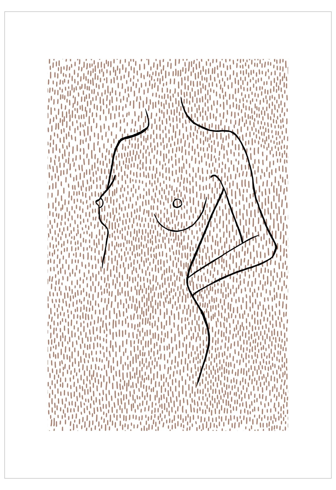Minimalist line art of a nude figure on a textured patterned background