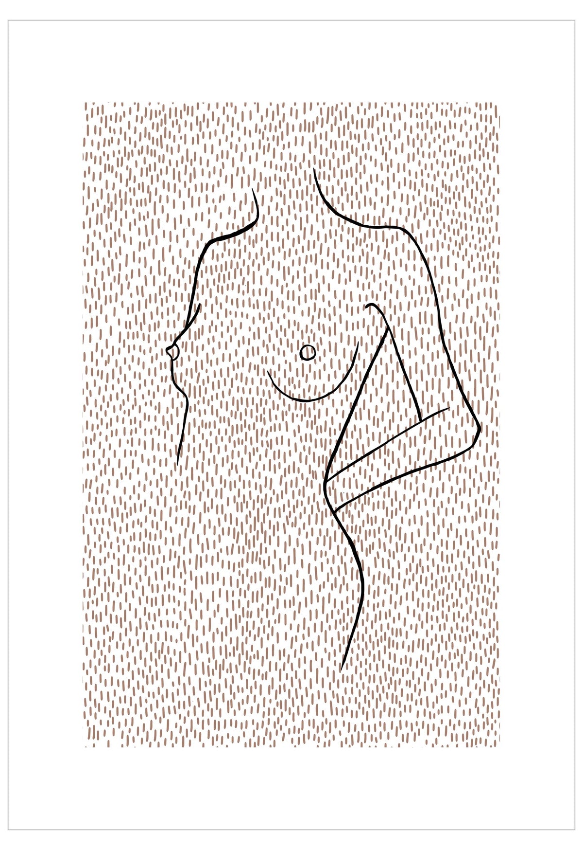 Minimalist line art of a nude figure on a textured patterned background