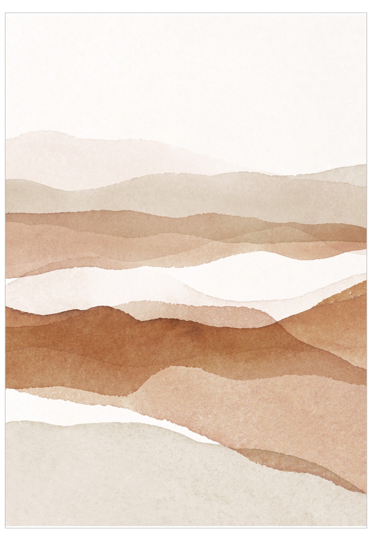 Abstract pattern of wavy lines in brown, beige, and white on a white background