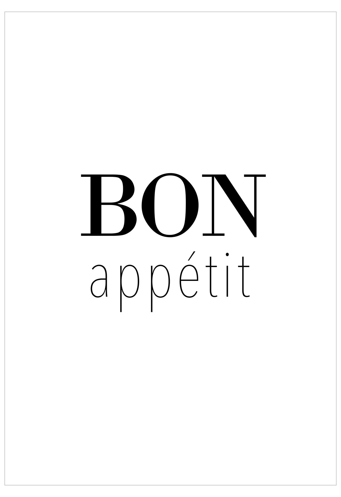Text 'Bon appetit' in black on a white background
