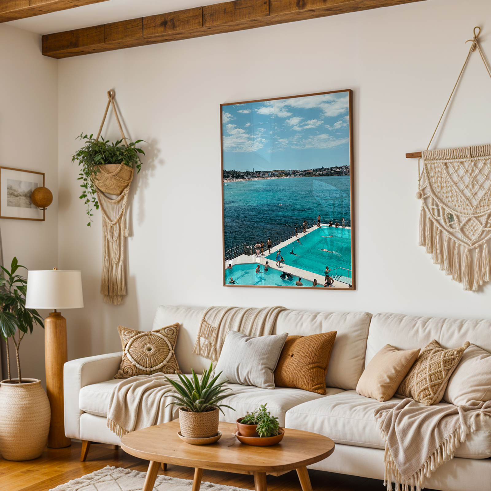Bondi Pool Photography Art in Boho Surfer Living Room