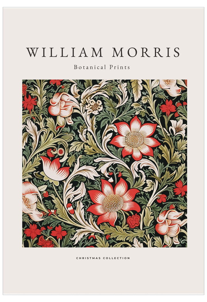 Book cover with William Morris floral design and text on a white background