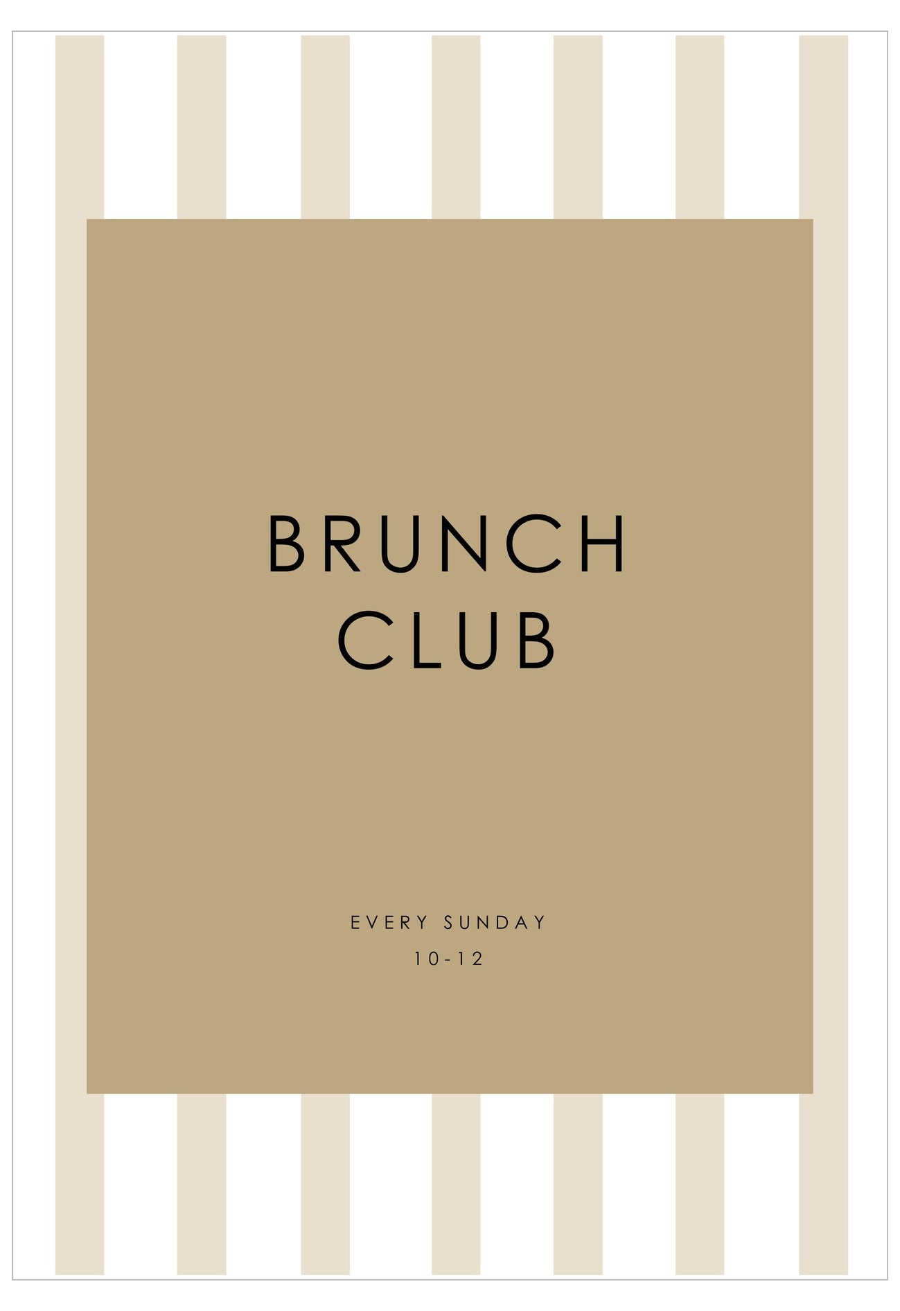 Brunch Club invitation with beige background and striped border
