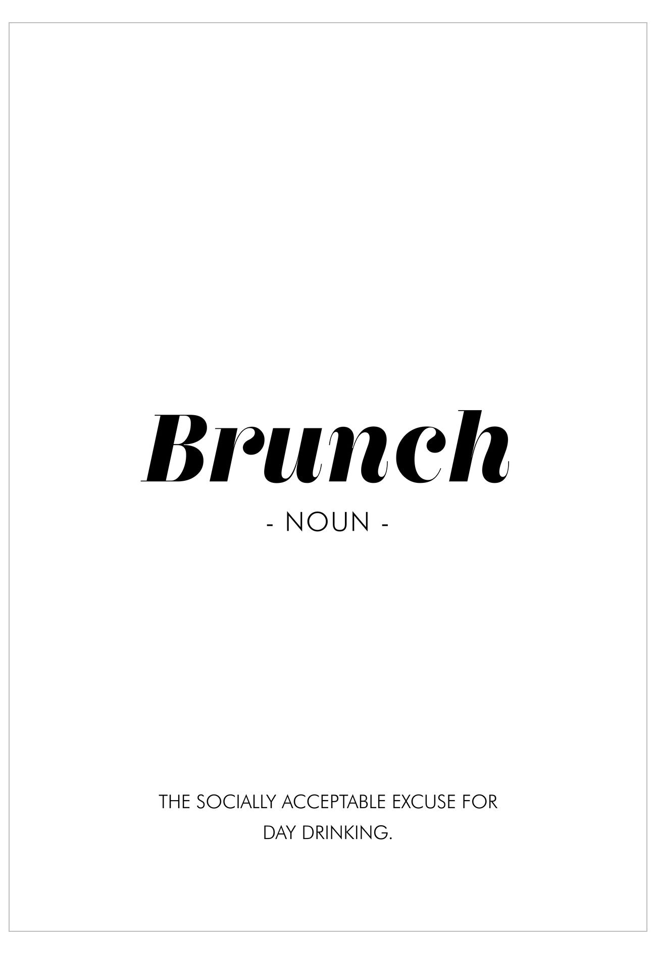 Definition of 'Brunch' with a humorous description on a white background