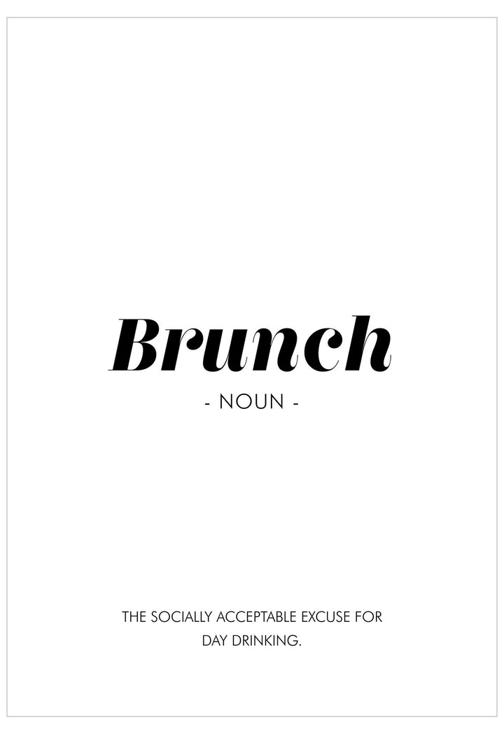 Definition of 'Brunch' with a humorous description on a white background