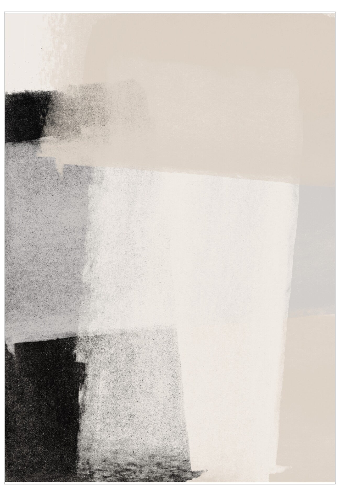 Abstract art with black, white, and gray colors on a textured surface
