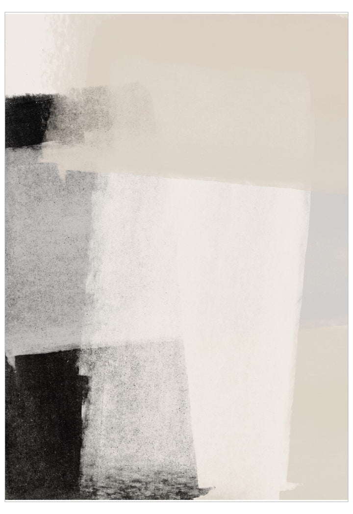 Abstract art with black, white, and gray colors on a textured surface