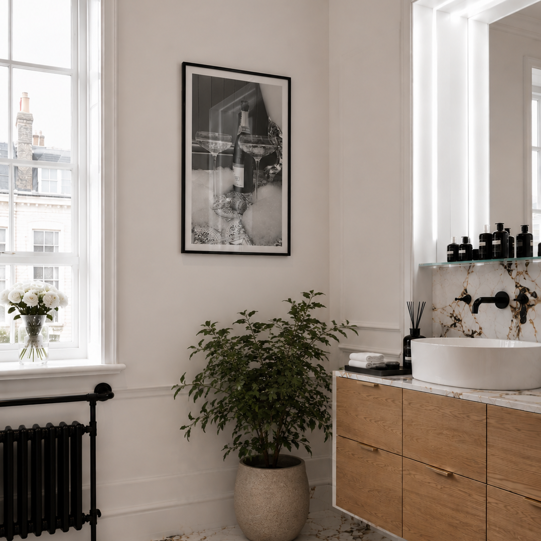 Bathroom wall art in luxury bathroom