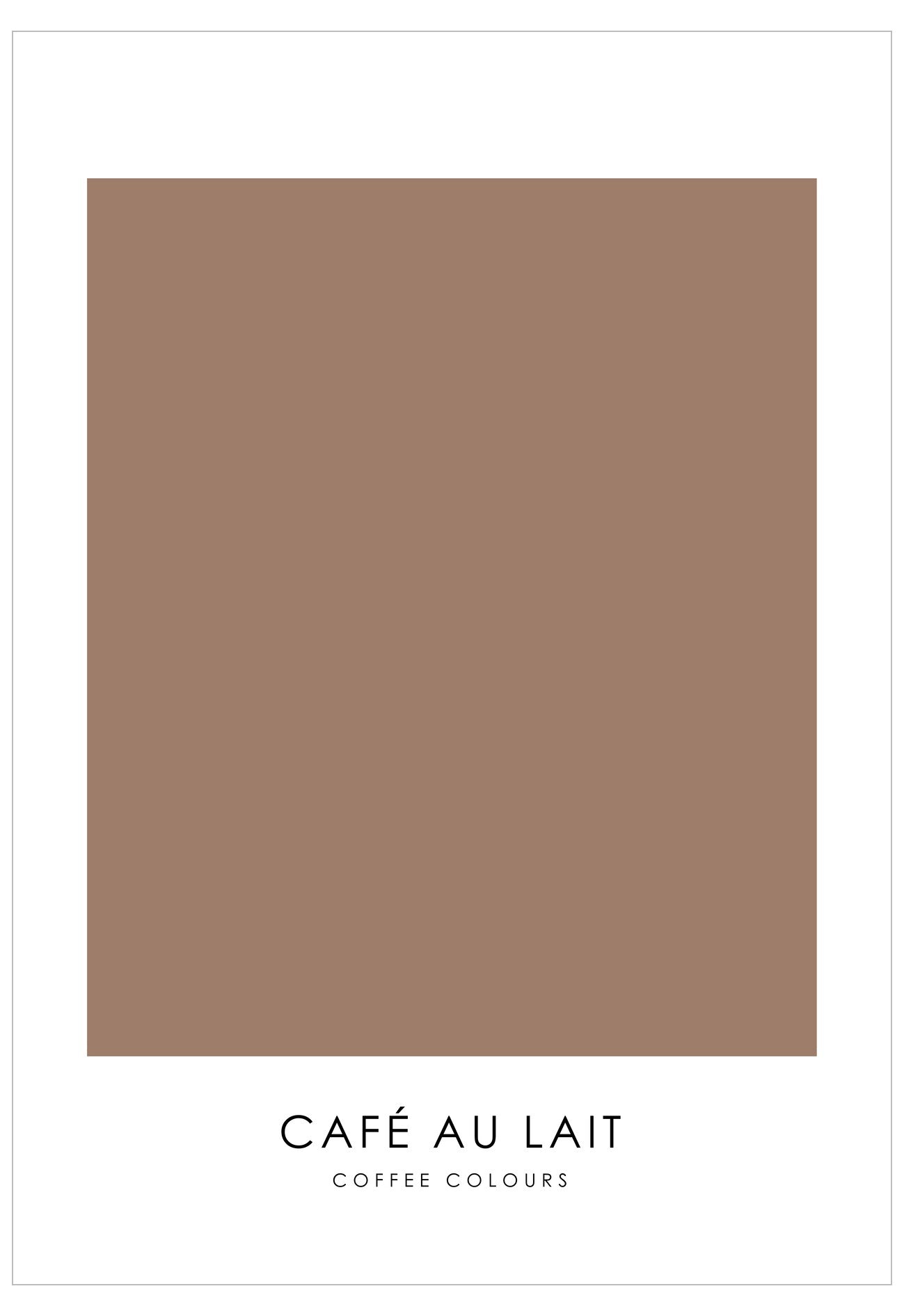 Solid brown color swatch labeled 'Café au Lait' on a white background