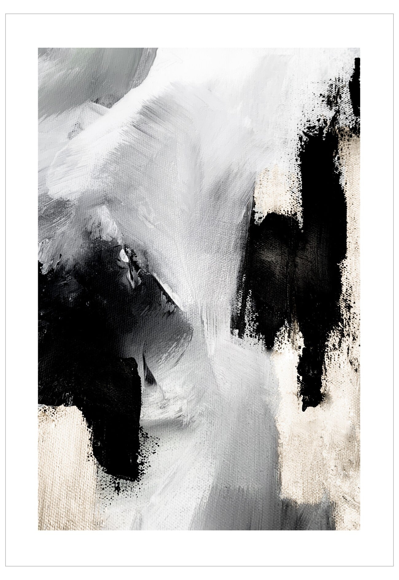 Abstract black and white art print on a white background