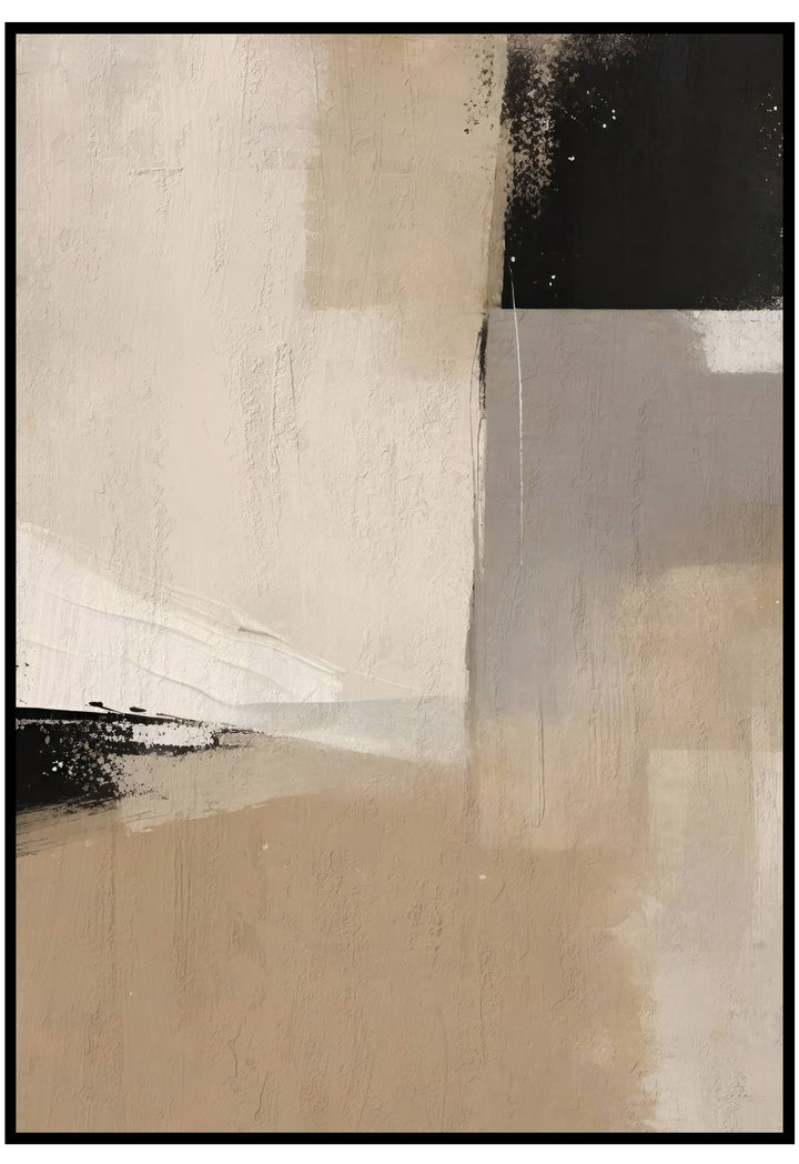 Abstract art piece with beige, black, and white colors