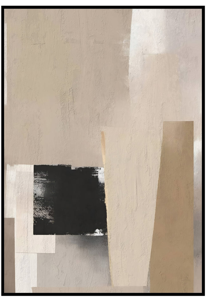 Abstract art piece with geometric shapes on a textured beige background