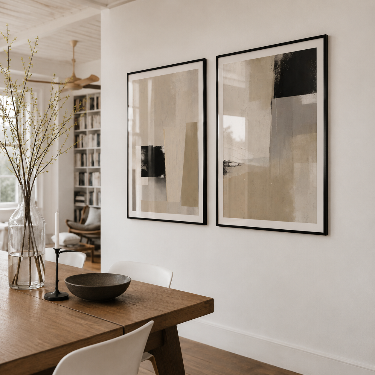 Illustrated Neutral Wall Art in stylish Paris apartment