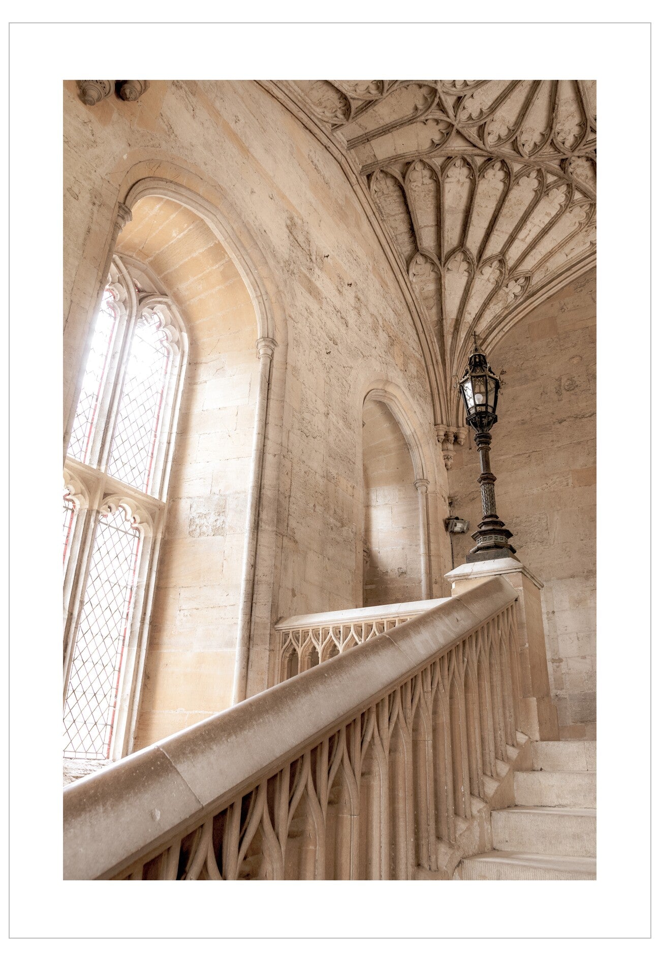 Staircase with gothic architecture in a stone building